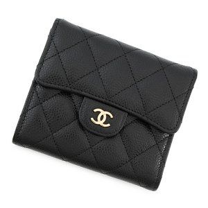 CHANEL Black Caviar Leather Logo Wallet